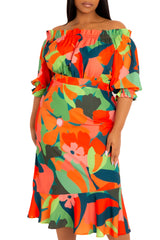 Floral Off Shoulder Dress with Ruffle Hem