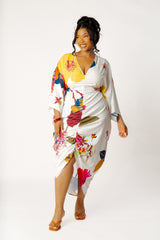 Floral Cinch Waist Caftan Dress