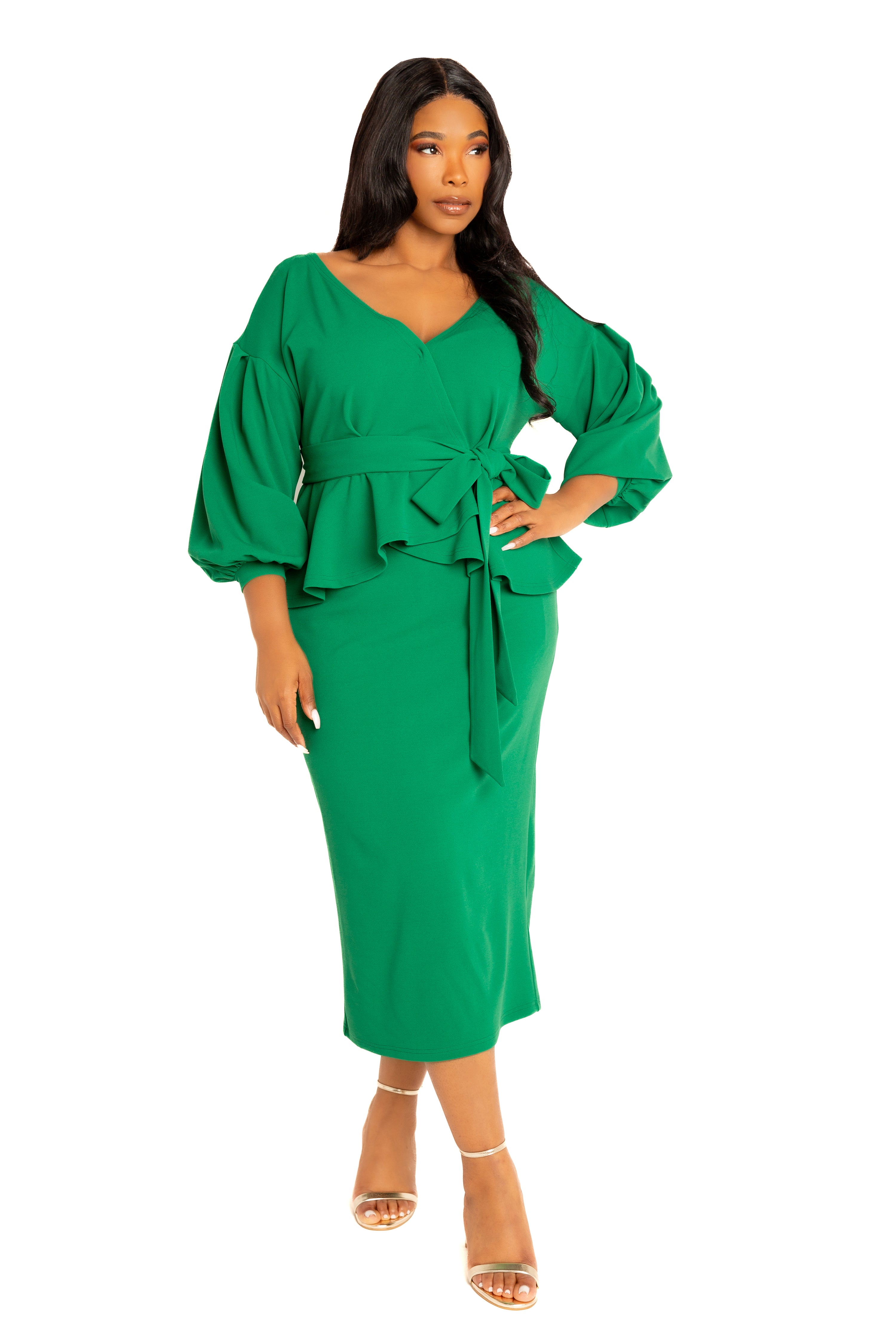 Off Shoulder Peplum Midi Dress – Buxom Couture