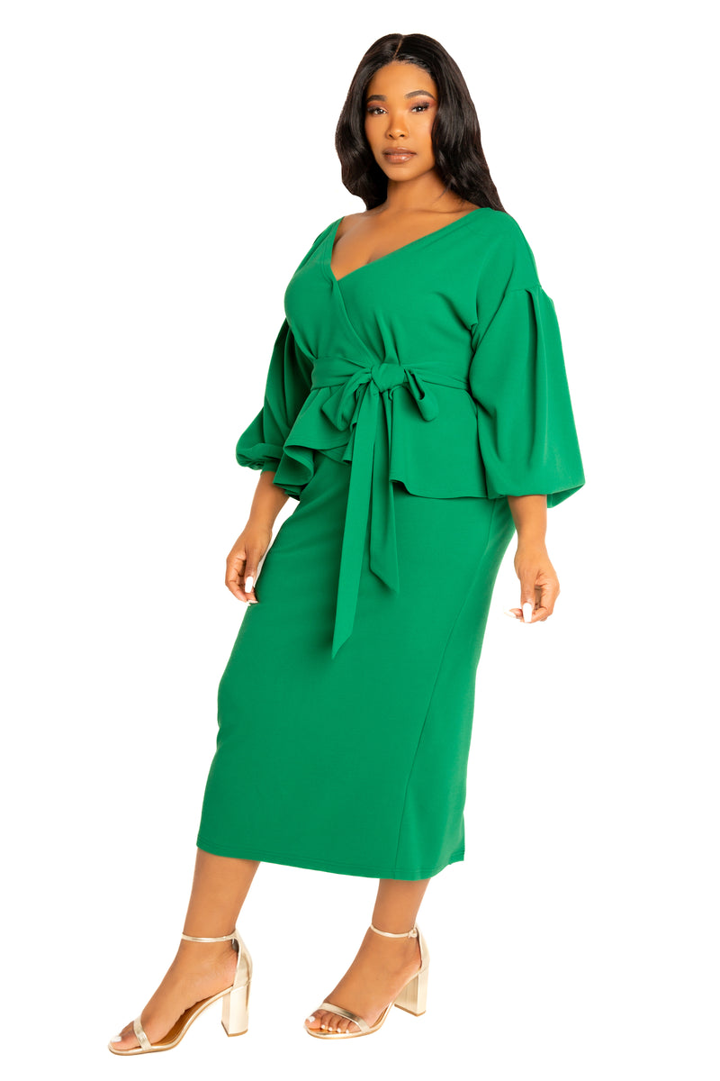 Buxom Couture Women's Plus Size Off Shoulder Peplum Midi Dress - Green Buxom Couture Women's Plus Size Off Shoulder Peplum Midi Dress - Green