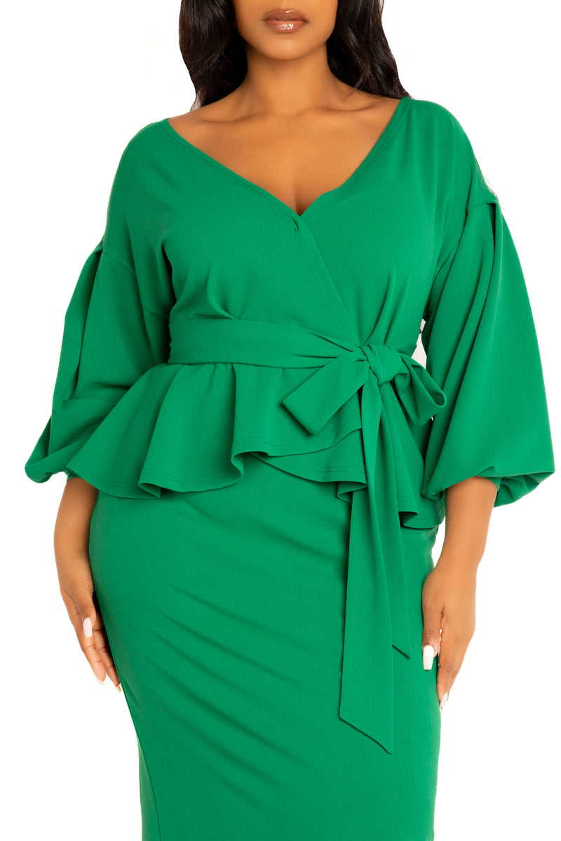 Buxom Couture Women's Plus Size Off Shoulder Peplum Midi Dress - Green Buxom Couture Women's Plus Size Off Shoulder Peplum Midi Dress - Green