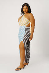 Multi Stripe One Shoulder Dress with Cutout Waist Detail
