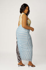 Multi Stripe One Shoulder Dress with Cutout Waist Detail
