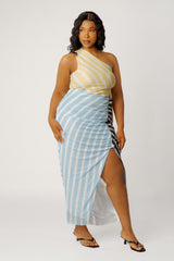 Multi Stripe One Shoulder Dress with Cutout Waist Detail