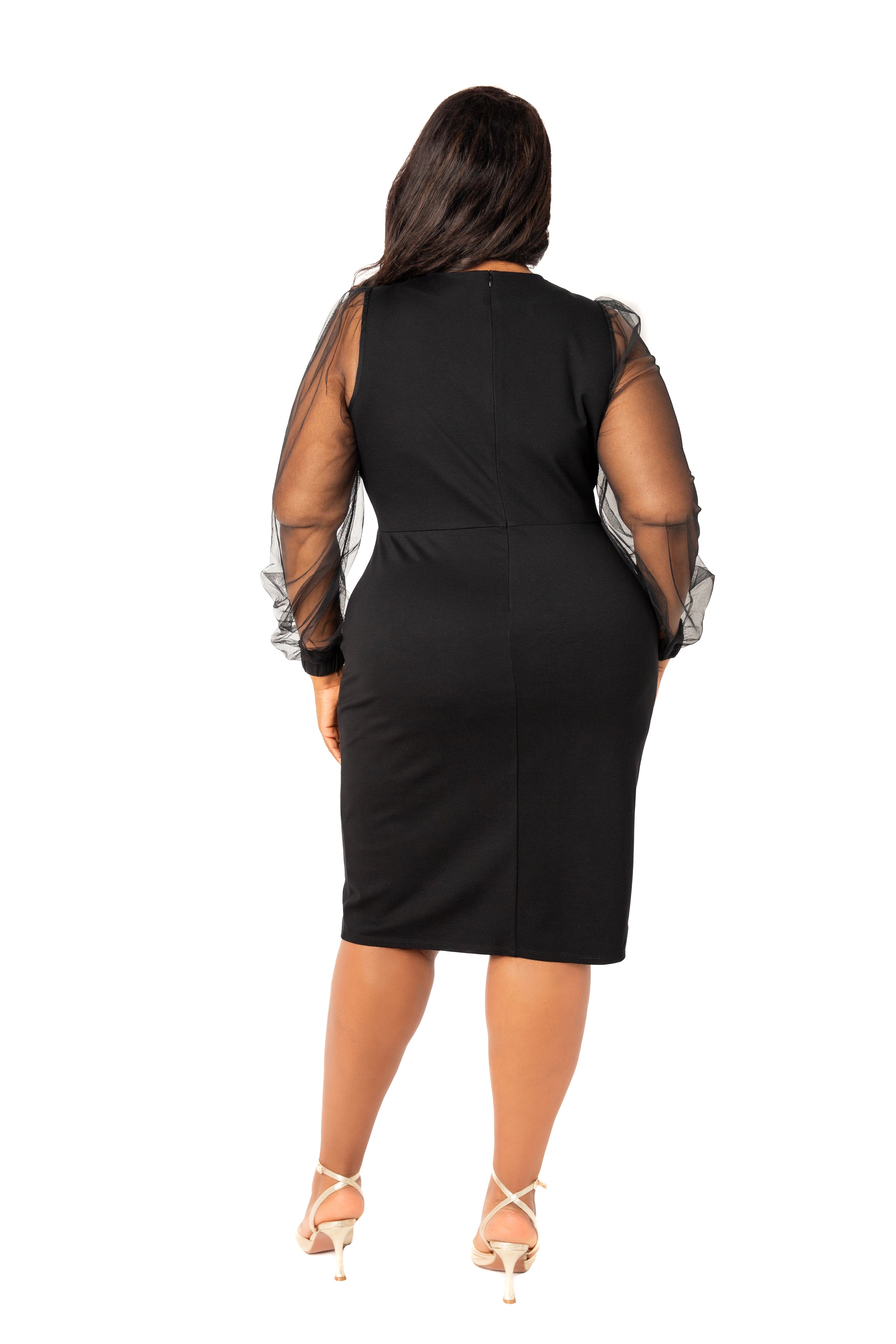 sheath dress with sleeves Buxom Couture Tulle Long Sleeve Sheath Dress