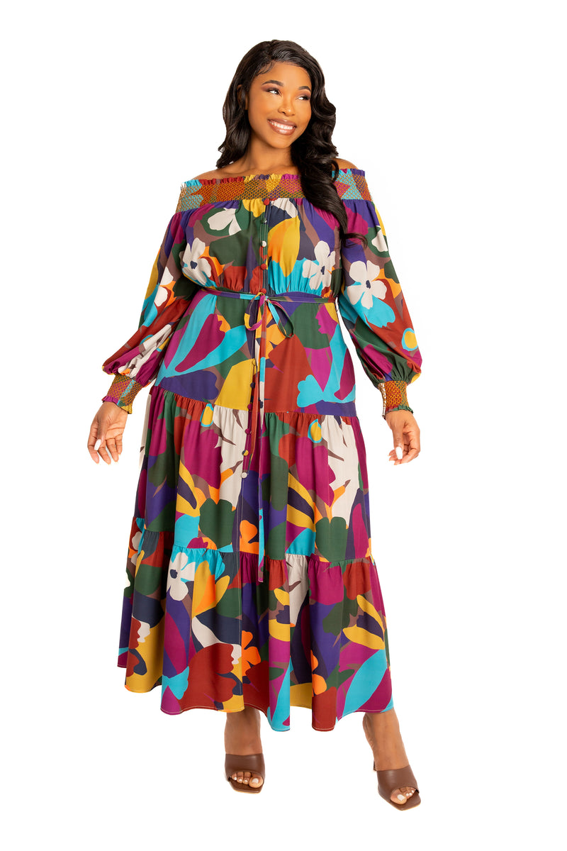 floral smocked off the shoulder dress Smocked Off-Shoulder Dress in Floral