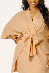 Linen Tie Waist Mini Dress