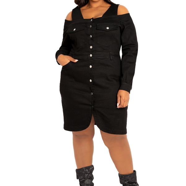 black denim shirt dress Frank & Eileen Rory Black, Famous XXS making it ideal for winter dressing Fitted Cotton Stretch Denim Dress