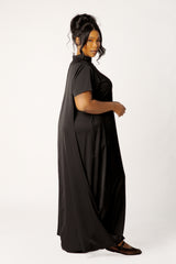 High Neck Draped Maxi Dress with Slit