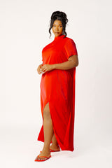 High Neck Draped Maxi Dress with Slit