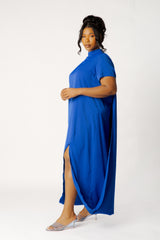 High Neck Draped Maxi Dress with Slit