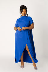 High Neck Draped Maxi Dress with Slit