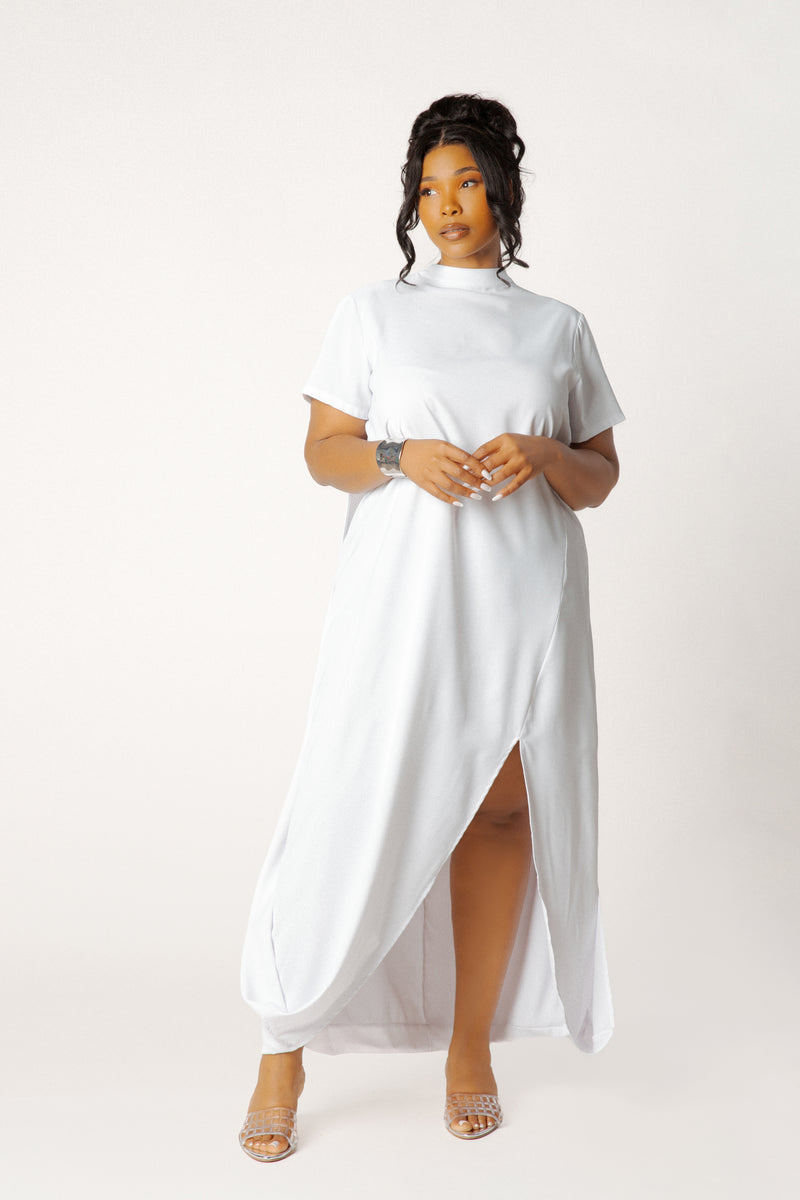 white maxi dress with slits Buxom Couture Plus Size High Neck Draped Slit collection-sunset hues SIZE:ONESIZE 4-12 Details Full PrettyLittleThing Women's Petite Tie