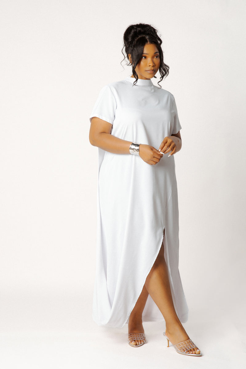 Buxom Couture Plus Size High Neck Draped Maxi Dress with Slit