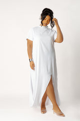 High Neck Draped Maxi Dress with Slit