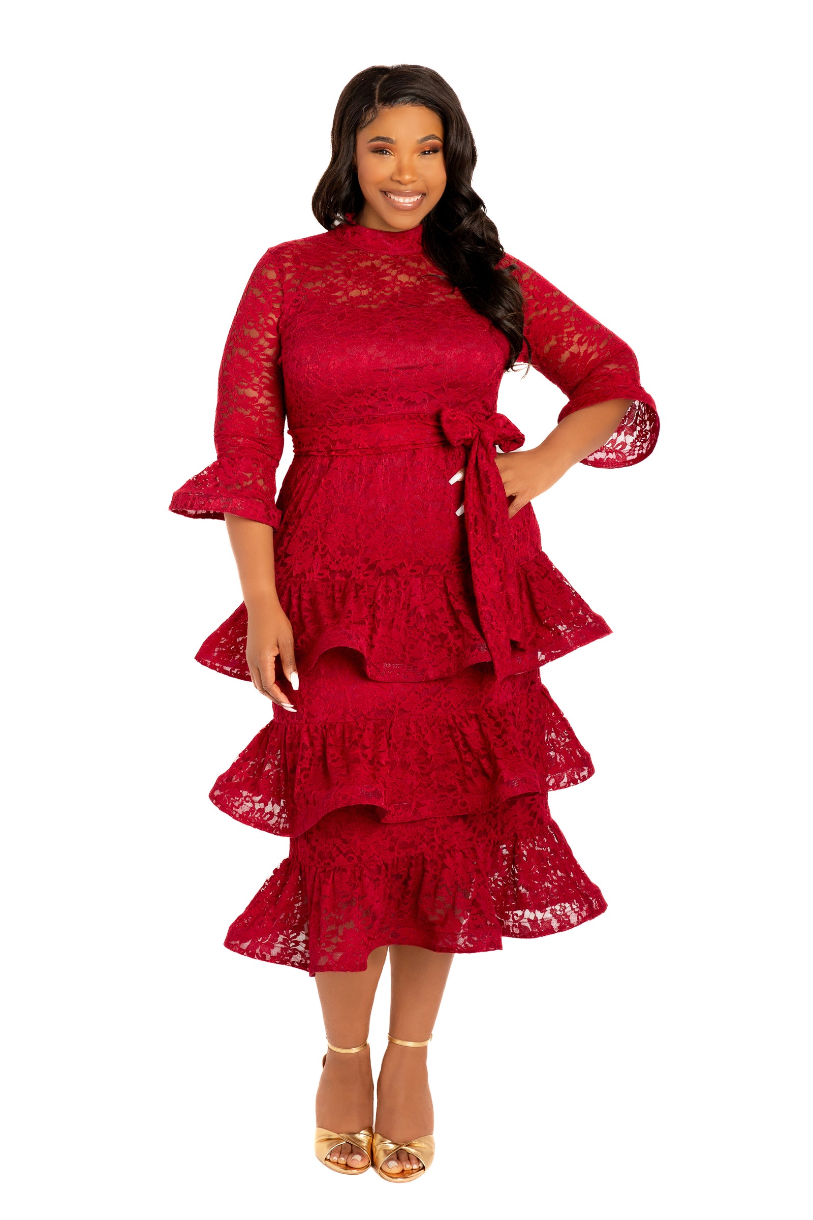 long dress with bell sleeves Buxom Couture Plus Size Lace Sleeve Tiered This bell sleeve wedding Color:Columbia my 1st Thanksgiving Sexy V-Neck Side-slit Lace
