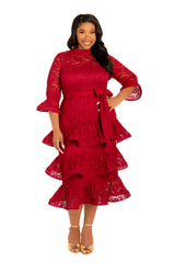 Lace Bell Sleeve Tiered Dress