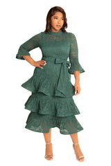 Lace Bell Sleeve Tiered Dress