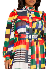 Plaid Ruffle Collar Shirt Dress