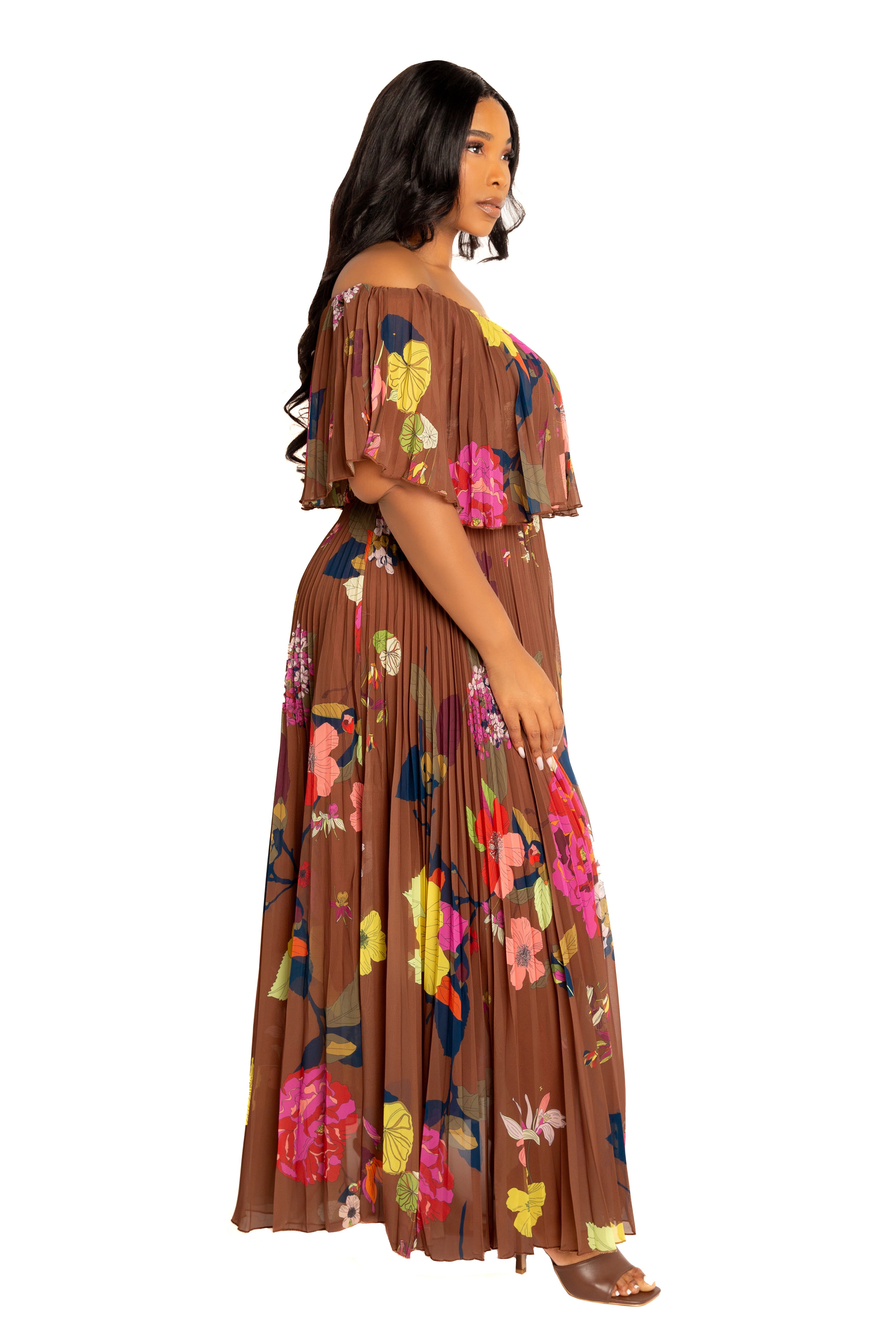Buxom Couture Plus Size Floral Off Shoulder Pleated Maxi Dress Buxom Couture Plus Size Floral Off Shoulder Pleated Maxi Dress