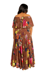 Floral Off Shoulder Pleated Maxi Dress