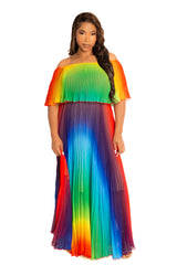Ombré Off Shoulder Pleated Maxi Dress