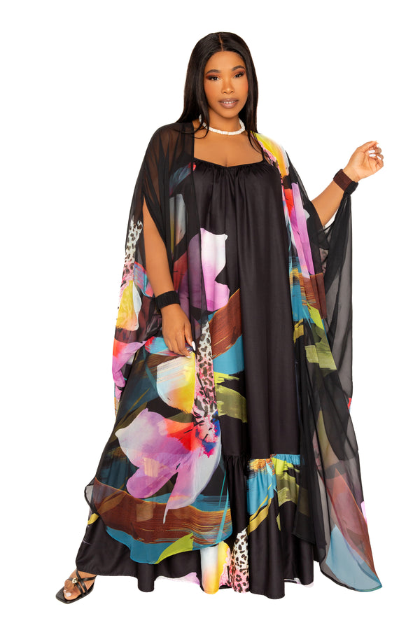 Floral Robe with Wrist Band