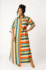 Mixed Stripe Maxi Shirt Dress