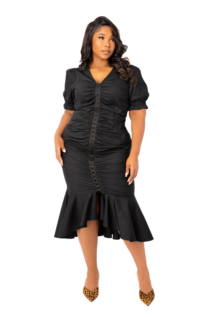black fishtail midi dress Nadia Long Sleeve Fishtail Midi Dress Black
