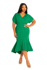 V-Neck Flounce Midi Dress