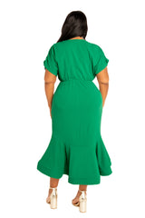 V-Neck Flounce Midi Dress