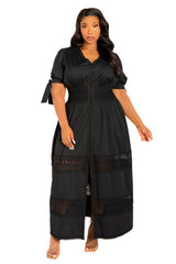 Puff Sleeve Tiered Eyelet Maxi Dress