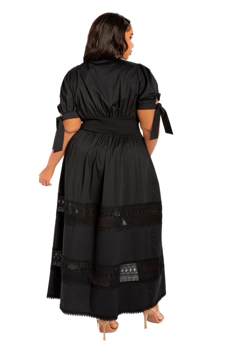 black eyelet maxi dress Buxom Couture Plus Size Puff Sleeve Tiered 57 1/4” Petite length Color:TropicalPineapple Melania dress- Black petite office attire