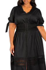 Puff Sleeve Tiered Eyelet Maxi Dress