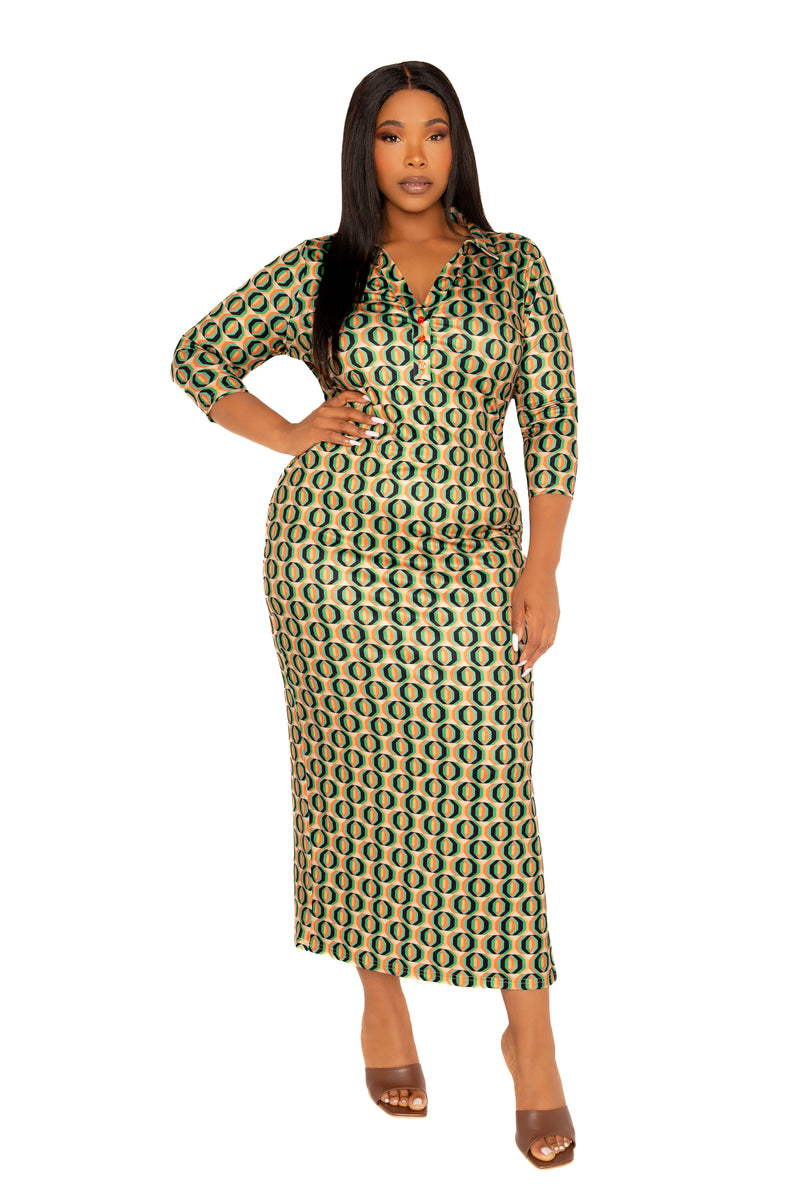 busty midi dress Nude Ruched High Neck Midi Dress