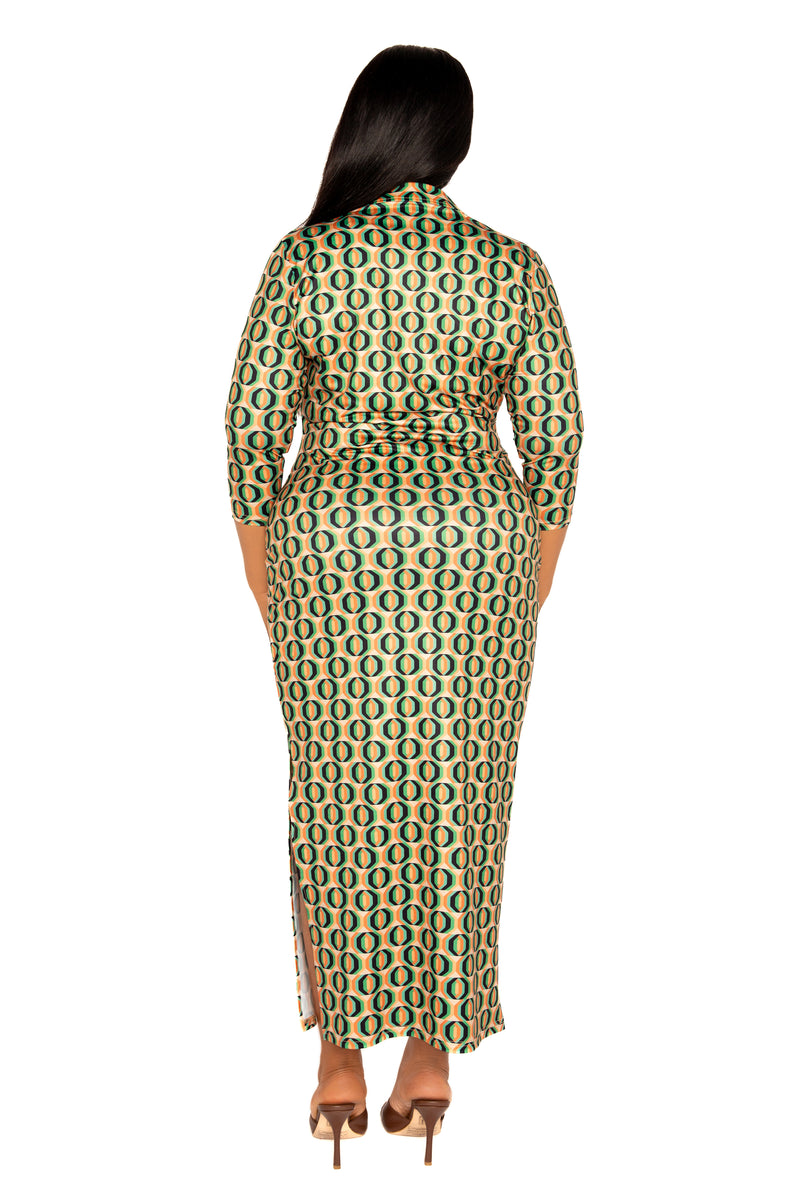 Buxom Couture Plus Size Geometric Print Bodycon Midi Dress