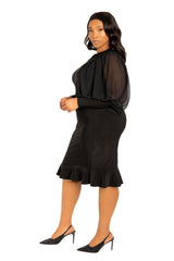 Contrast Voluminous Sleeve Bodycon Dress