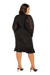 Contrast Voluminous Sleeve Bodycon Dress