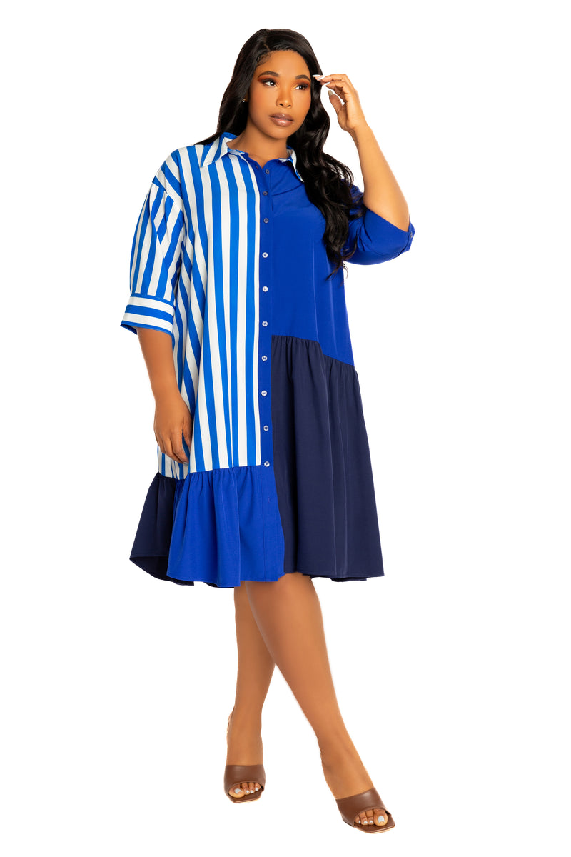 express shirt dress Buxom Couture Women's Plus Size Mixed Stripe Shirt Dress