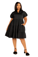 Puff Sleeve Tiered Shirt Dress