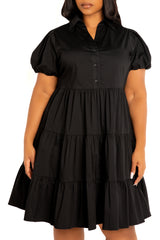 Puff Sleeve Tiered Shirt Dress
