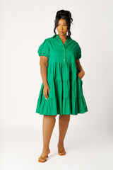 Puff Sleeve Tiered Shirt Dress