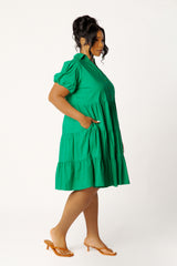 Puff Sleeve Tiered Shirt Dress