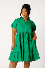 Puff Sleeve Tiered Shirt Dress