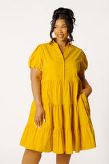 Puff Sleeve Tiered Shirt Dress