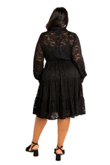 Lace Long Sleeve Tiered Shirt Dress