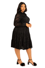 Lace Long Sleeve Tiered Shirt Dress