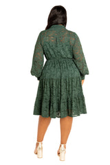 Lace Long Sleeve Tiered Shirt Dress