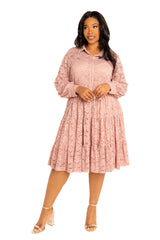 Lace Long Sleeve Tiered Shirt Dress