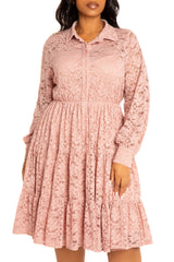 Lace Long Sleeve Tiered Shirt Dress